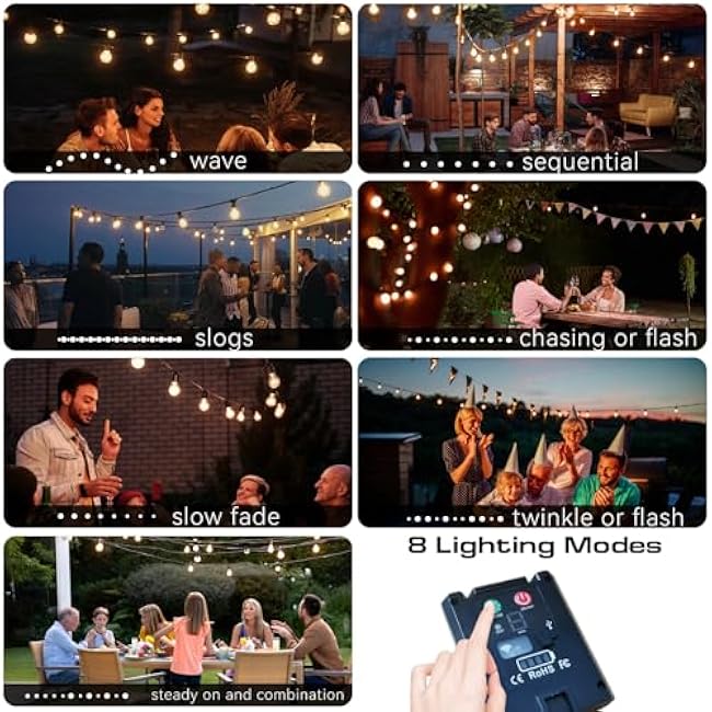 Solar Lights Outdoor Waterproof IP67 with 15 LED Shatterproof Edison Bulbs,2500mAh Battery Solar/USB Powered,Indoor/Outside LED String Lights 40FT,Warm White 3000K LED Light Decor Patio Garden Camping