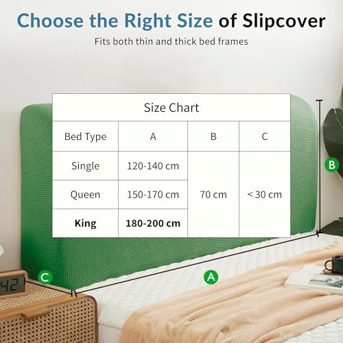 Image of Moisture Wicking Bed Headboard Cover For King Size, Snug Fit Head Board Covers For Beds, Breathable And Washable Double Bed Back Cover, Universal Fit Headboard Slipcover For King Size Beds (Green)
