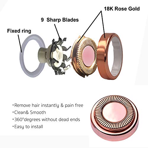 Facial Hair Remover Replacement Heads, Fit all Hair Remover Best Finishing and Soft Touch As Seen On TV, 18K Gold-Plated Rose Gold, 4 Count