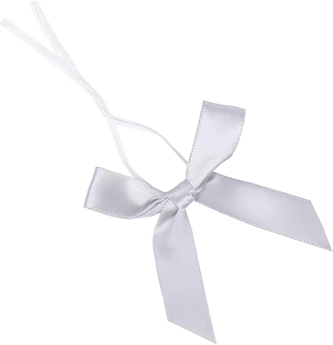 AKLVBL Paquete de 50 lazos de satén plateados para bolsas de golosinas, bolsas de regalo, bolsas de dulces de panadería y lazo de cinta de