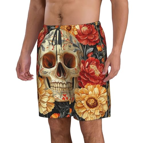 Men's Beach Shorts Board Casual Quick Dry Swim Trunks Holiday - Gothic Skull Flowers Retro Art2