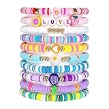 Komergave 10 Pcs Friendship Bracelet, Girls Bracelets, Girls Party Bag Fillers, Colorful Adjustable Clay Beads Set for Summer Surfer Beach Party Accessories Girls