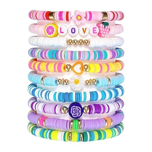 Komergave 10 Pcs Friendship Bracelet Girls Bracelets Girls Party Bag Fillers Colorful Adjustable Clay Beads Set for Summer Surfer Beach Party Accessories Girls