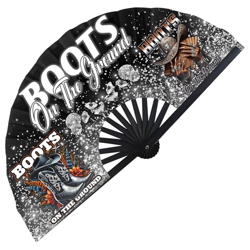 Xtuleath Boots On The Ground Hand Fan,Where Them Fans At Folding Fans,Clapping Clacking Fans For Line Dancing Unique Oriainal Pattern for Party Props Perfect Gifts for Line Dance Lover (Style 1)
