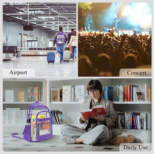 Image of KIMNERPU Clear Backpack, Heavy Duty PVC Transparent Backpack with Reinforced Straps, See Through Multiple Pockets Large Capacity Bookbag for Concert Work Security Travel Festival (Purple)