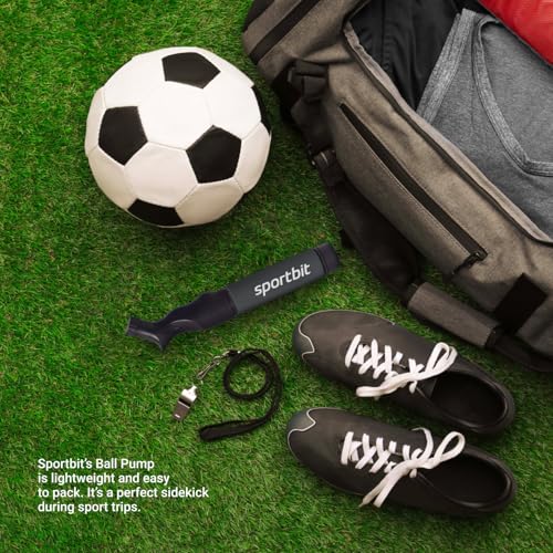 Image of SPORTBIT Ball Pump for Sports Balls - Push & Pull Inflating System - Hand Pump for All Exercise Balls - Volleyball Pump, Basketball Inflator, Football & Soccer Ball Air Pump - Goes with 5 Needles Set