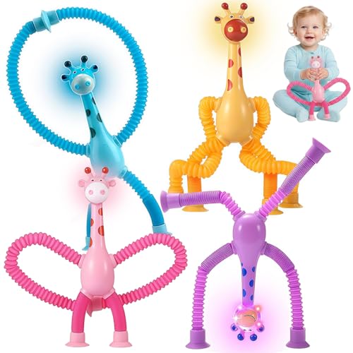 AONAT 4 brinquedos girafa telescópicos com ventosa, tubos Pop sensoriais para crianças, brinquedo anti-stress expansível educativo, presente interativo para meninos e meninas a partir de 3 anos