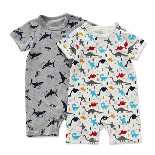 Image of Zanie Kids Baby Boy Rompers Short Sleeve Snap Toddler Summer Cotton Clothes 2-Pack
