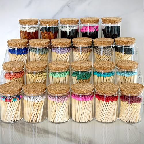 Image of 2 inch Matches in a Chic Jar + Striker Stickers Included | 100 Matchsticks in The Color of Your Choice | Decorative Safety Matches with a Cork Top Glass Holder | Gifts & Home Decor by Thankful Greetings