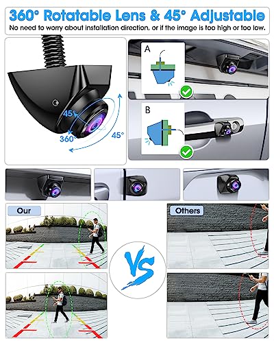 AHD 1080P Rückfahrkamera Auto Rückfahrkamera mit 360°+45° Einstellbares Objektiv Kabel Rückfahrkameras 170° Weitwinkel Universal NTSC Rückkamera Unterstützt 12–24V Frontkamera Auto für Vans LKW