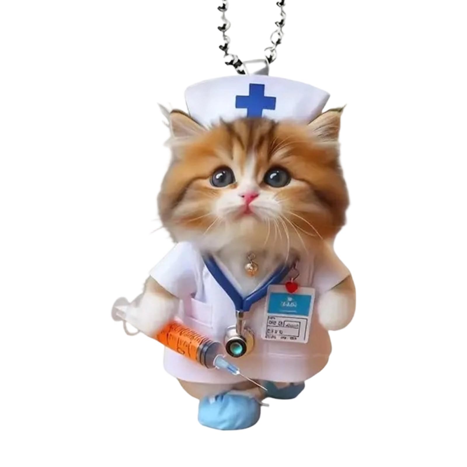 Playful Cartoon Felines Nurse Car Decoration Acrylic Hanging Charm with Sturdy Rope for Christmas Tree and Door Decorati Nurse Felines Hanging Decoration