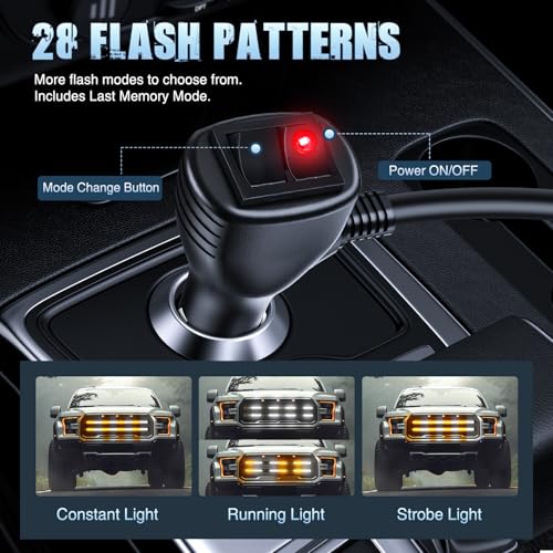 Image of Nilight 2PCS 24 inch Truck Grille Strobe Lights Strip 384 LED Emergency Light Amber White Flexible Side Flashing Warning Caution Safety Waterproof Lighting Kit for Trucks Tow Plow Construction Vehicle