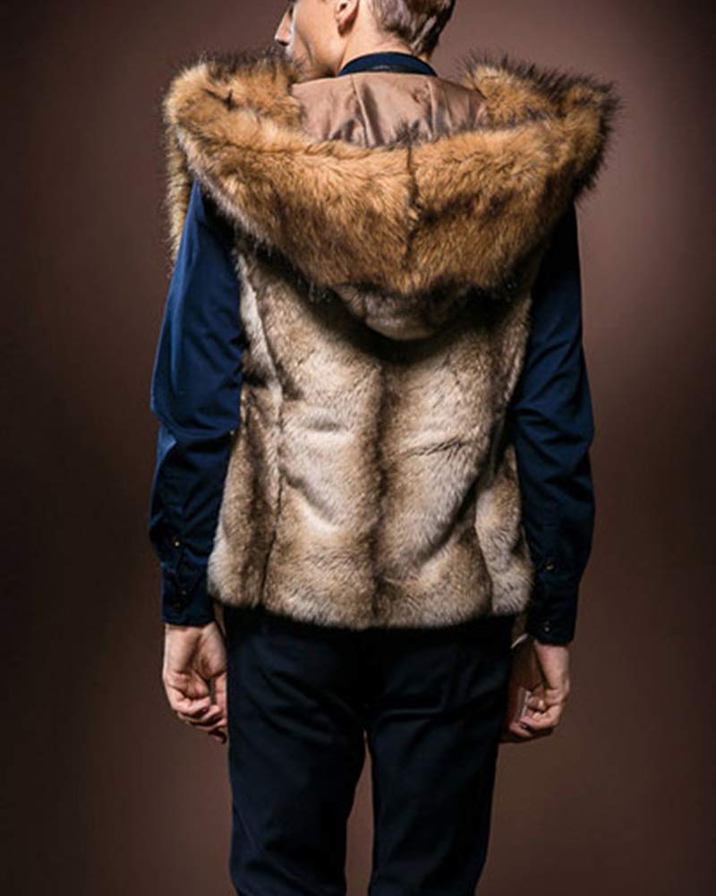 Gilet Senza Maniche da Uomo in Pelliccia Sintetica Body Warm Coat Gilets con Cappuccio Peloso Cardigan