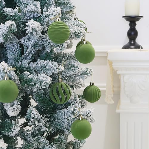 Image of 20Pcs Velvet Ornaments for Christmas Tree,2.36In Christmas Ornaments Set | Green Velvet Christmas Ornaments;Christmas Decor;Hanging Flocked Shatterproof Christmas Balls;Holiday Christmas Decoration