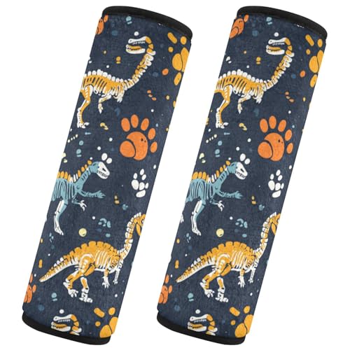 Seat Belt Covers 2 Pack Colorful Dinosaur Car Seat Strap Covers Super Soft Bones Car Seat Neck Cover for Boys Girls Adults Babies S