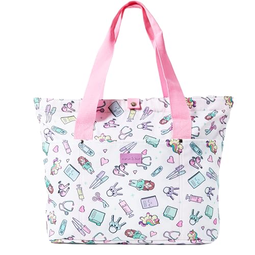 Nurse is Love Bolso Mujer Grande con Asas para Enfermera - Bolsos Tote Bag Multiples Bolsillos Para una | Organizador, Guarda Tijeras Enfermeria, Regalos, Tcae Accesorios