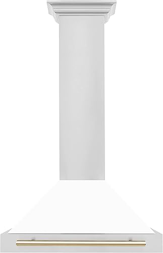 ZLINE - Campana extractora convertible de acero inoxidable de 30 pulgadas con carcasa blanca mate y detalles de oro pulido (KB4STZ-WM30-G)
