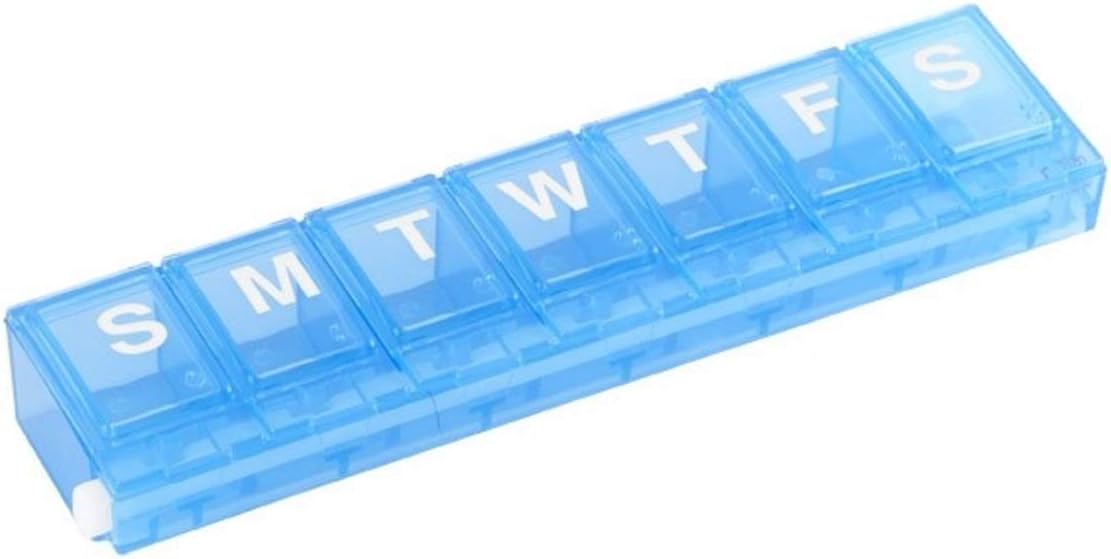 Weekly (7-Day) Pill Case, Medicine Planner, Vitamin Organiser, Small Locking Compartments to Secure Prescription Medication and Prevent Accidental Spilling, Colour May Vary, BPA Free