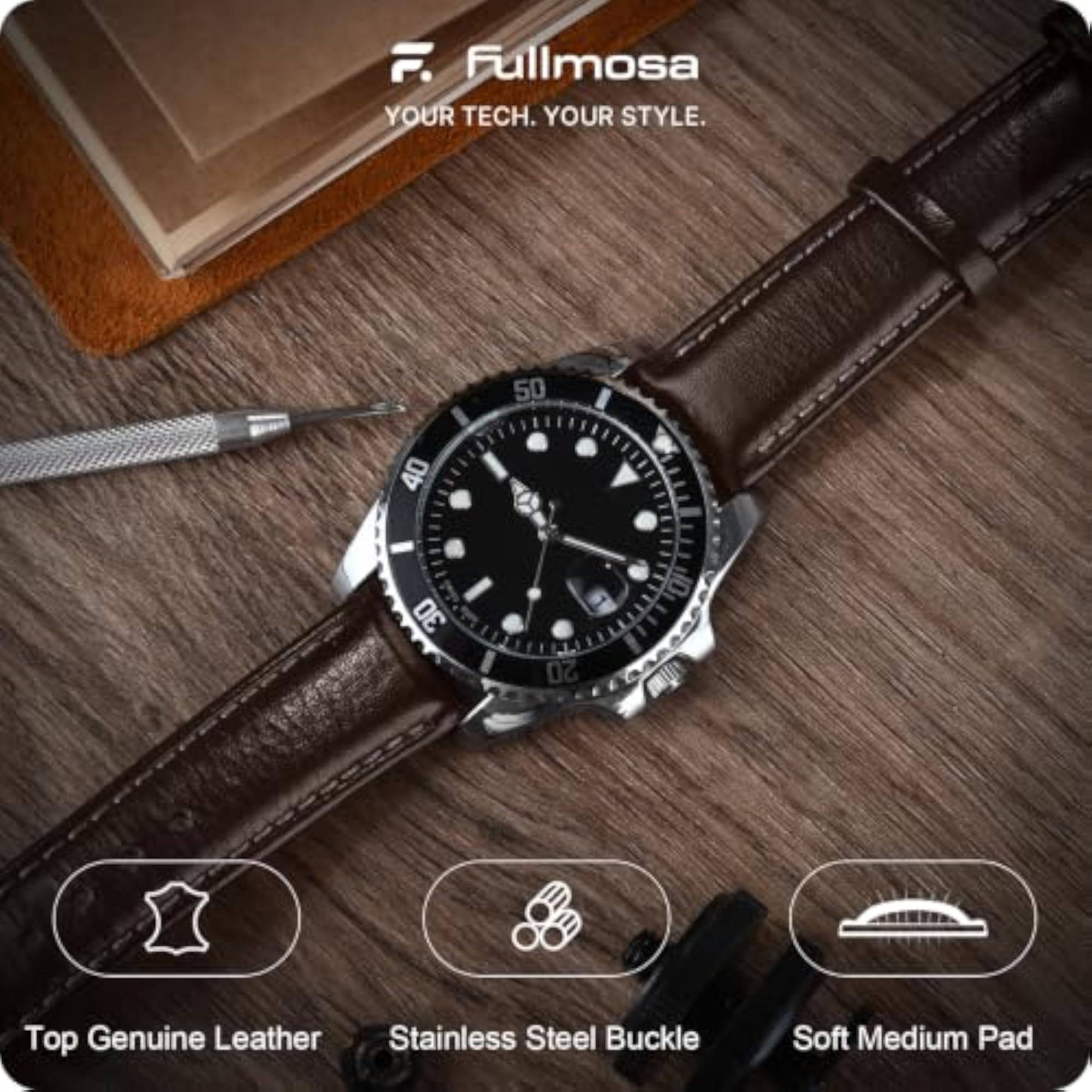 22mm Tanned Leather Watch Straps in Coffee