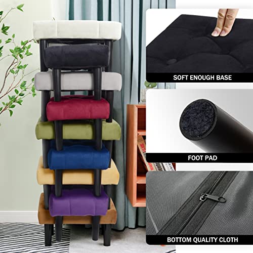 Image of HOUCHICS Small Footstool Ottoman, Velvet Soft Footrest Ottoman with Wood Legs, Sofa Footrest Extra Seating for Living Room Entryway Office(Black 1PACK)