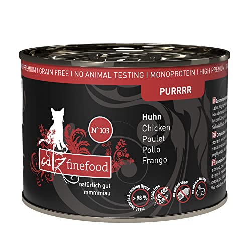 catz finefood Purrrr Huhn Monoprotein Katzenfutter nass N° 103, für ernährungssensible Katzen, 70% Fleischanteil, 6 x 200g Dose