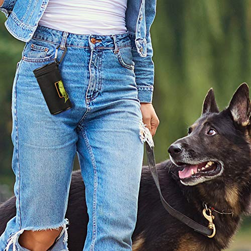 Image of MalsiPree Dog Poop Bag Holder for Leash - Soft Fabric Waste Bag Dispenser with Stainless Steel Clip, Adjustable Strap Pet Waste Bag Carrier, Gifts for New Puppy Owners, Black