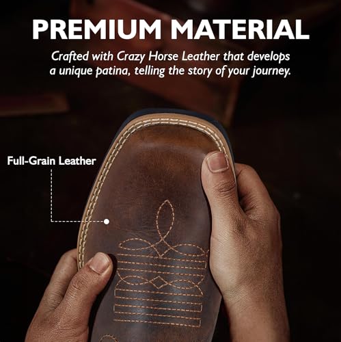 J's.o.l.e Cowboy Boots for Men Square Toe Men's Western Boots with Breathable Mesh Shaft, Pull on Silp Resistant Country Boots for Casual Everyday Wear3