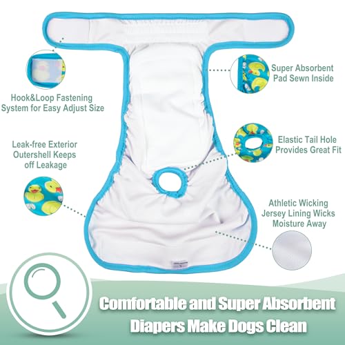 Image of wegreeco Washable Female Dog Diapers Highly Absorbent Reusable Diapers for Dog in Heat Period, 3 Pack (Yellow Ducks, Small)