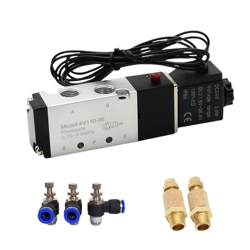Vanne pneumatique 5 voies 4V110-06 avec connecteur Wire-SL8-01 pour circuit gaz 24V