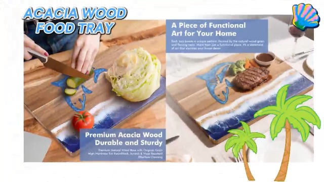 Tabla de Cortar Rectangular de Madera y Resina Azul miniatura 7