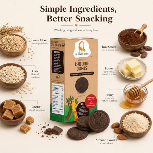 Image of The Growing Giraffe Whole Grain Chocolate Cookies- No Refined Sugar, No Maida, No Artificial Additives, No palm oil, Healthy Biscuits with jaggery and butter for Kids & Grown-Up Adults- Pack of 2