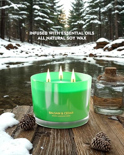 Image of 96NORTH Luxury Candle Balsam & Cedar Scented | Large 3-Wick Jar Candle | Up to 40 Hours Burning Time | 100% Natural Soy Wax | Ideal Christmas Candles Gift
