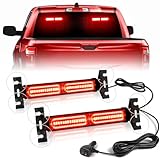 HLauto 1002L Emergency Strobe Traffic Advisor Light Bar: 40 LED Dash Safety Warning Flashing Light, Front/Rear Windshield Visor for Construction Vehicle, Tow/Plow Truck (2x10.7inch, Red)