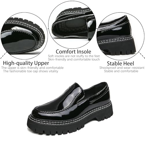 Men's Patent Leather Platform Loafers Casual Comfortable Round Toe Anti-Slip Lug Sole Slip On Loafers for Business Formal Party Work Dress Shoes3