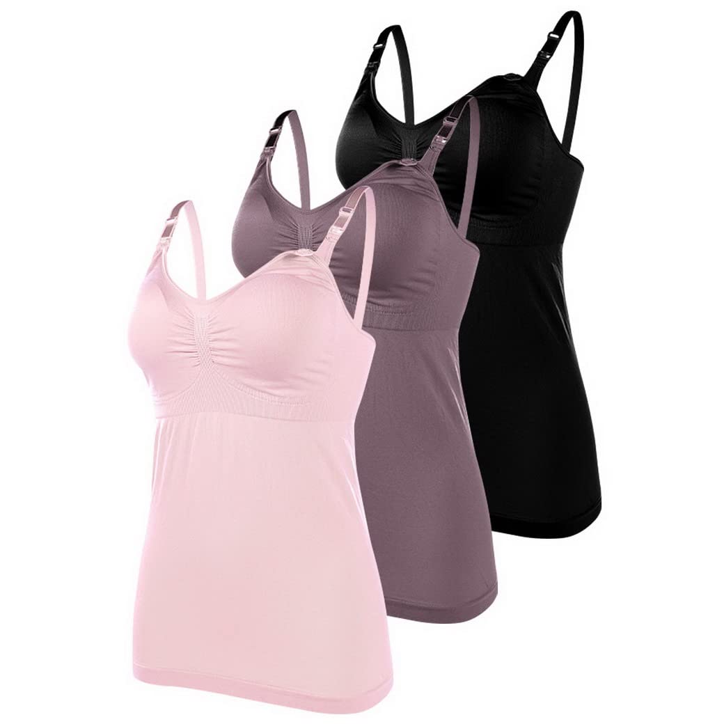 Lot de 3 Haut d'allaitement de Grossesse, Camisole de Maternité en Coton avec Bretelles Réglables, Tops d'allaitement sans Couture Débardeur de Maternité Tank Top pour Femme