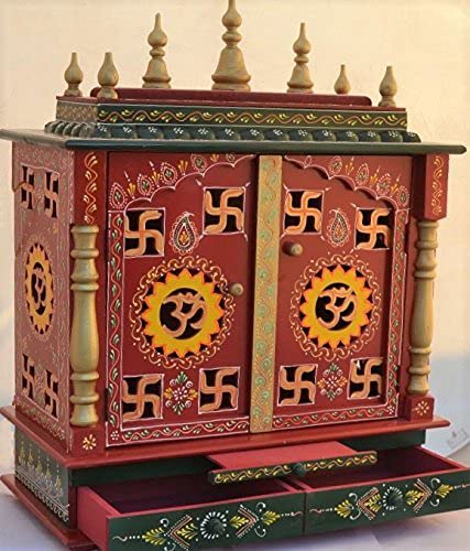 Temple en bois Rajasthani sculpté main autel spirituel Devyom