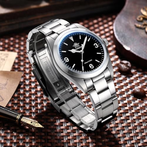Image of ADDIESDIVE Unisex 36 MM Small Dial Quartz Analog Watch VH31 Wrist Watches Stainless Steel Sapphire Crystal Luminous Waterproof 100 M, Black Dial Steel Strap, Quartz Watch