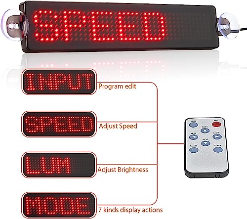 Leadleds 12V Led Car Sign Scrolling Message Display Board Remote Programmable For Car Windows, Shop, Store, Business (Red) #TOP2