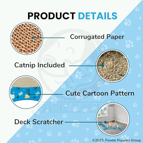 Image of Foodie Puppies 2-in-1 Reversible Cat Scratcher Pad with Catnip for Cats & Kittens (Deck, Large) (51.5 x 17 x 23 cm) | Corrugated Cardboard Cat Scratching Pad | Furniture Protection, Indoor Play & Rest