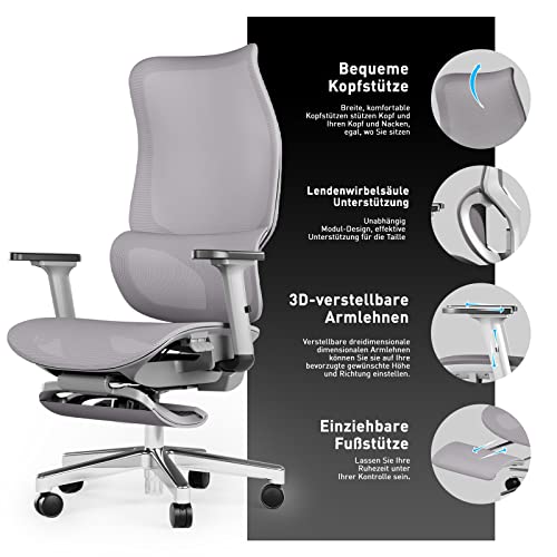 JOYFLY Bürostuhl mit Fußstütze, Ergonomisch, Büro-Liegestuhl mit Verstellbarer Sitz, Chefsessel...