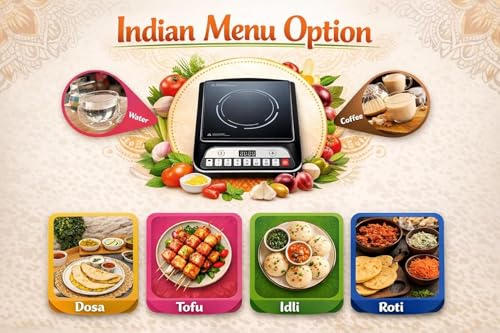 Image of 2000W Induction Cooktop with Slide Touch Control, 4-Digit LED Display, 9 Temperature Levels, 4-Hour Timer, Crystal Glass Surface, Energy Efficient Portable Induction Cooker