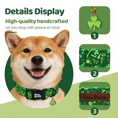 Image of St Patrick's Green Letter Trefoil Dog Collar for Small Dogs | Daily Walks,Irish Parade,Spring Picnic Hiking,Adjustable,Cotton Fabric,Quick Release Plastic Buckle,Pendant,Female /Male Dog