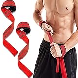 GRLIFE Wrist Wraps for Weightlifting, Olympic Lifting Straps for Men Women Workout, Soft Bodybuilding Deadlift Straps with Anti-Slip Latex Thread,Wristband Brace Support (Red)