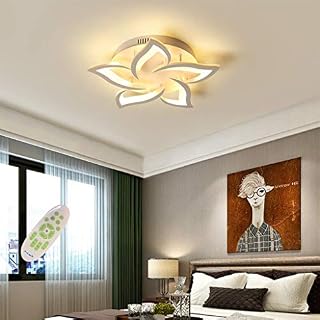 JIAODIE Modern Dimmable LED Ceiling Light Creative Flower Shape Design Ceiling Lamp Living Room Bedroom Children's Room Metal Acrylic Petal Ceiling Chandelier Lighting [Energy Class A++],5heads/Ø58CM