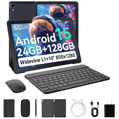 Image of HiGrace 10 Inch Android 15 Tablet, 24GB RAM+128GB ROM (1TB TF), 8-Core Processor, Widevine L1 HD Screen, WiFi 6 & BL 5.4, Type-C Fast Charging, Dual Camera, 2-in-1 Tablet with Keyboard