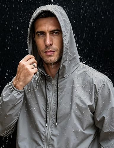 Image of Mens Rain Jacket Lightweight Waterproof Raincoat with Hood Packable Windbreaker Jacket Hiking Cycling