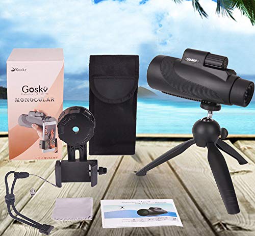 Gosky 12X50 High Power Prism Monocular Smartphone Holder And Handheld Tripod Kit- Waterproof/Fog-Proof/Shockproof Grip Scope -For Hiking,Hunting,Climbing,Birdwatching Watching Wildlife And Scenery #TOP6