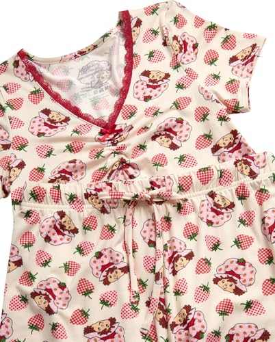 Image of COCO BRANDS Peanuts Snoopy Strawberry Shortcake Womens Pajama Sets - 2 Piece Short Sleeve Sleep Shirt and Pajama Shorts
