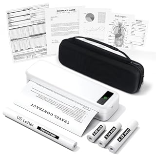 TATTMUSE Stampante Portatile A4 Kit, Stampante Termica Compatibile Connessione Bluetooth e USB, Con Custodia per il Trasporto e 4 Rotoli di Carta Termica, Senza Inchiostro Stampa in Nero e Bianco
