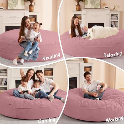 Image of HABUTWAY XX-Large Bean Bag Chair: Giant 7' Memory Foam Furniture Bean Bag Chairs for Adults with Microfiber Cover 7Ft（Soft Pink）